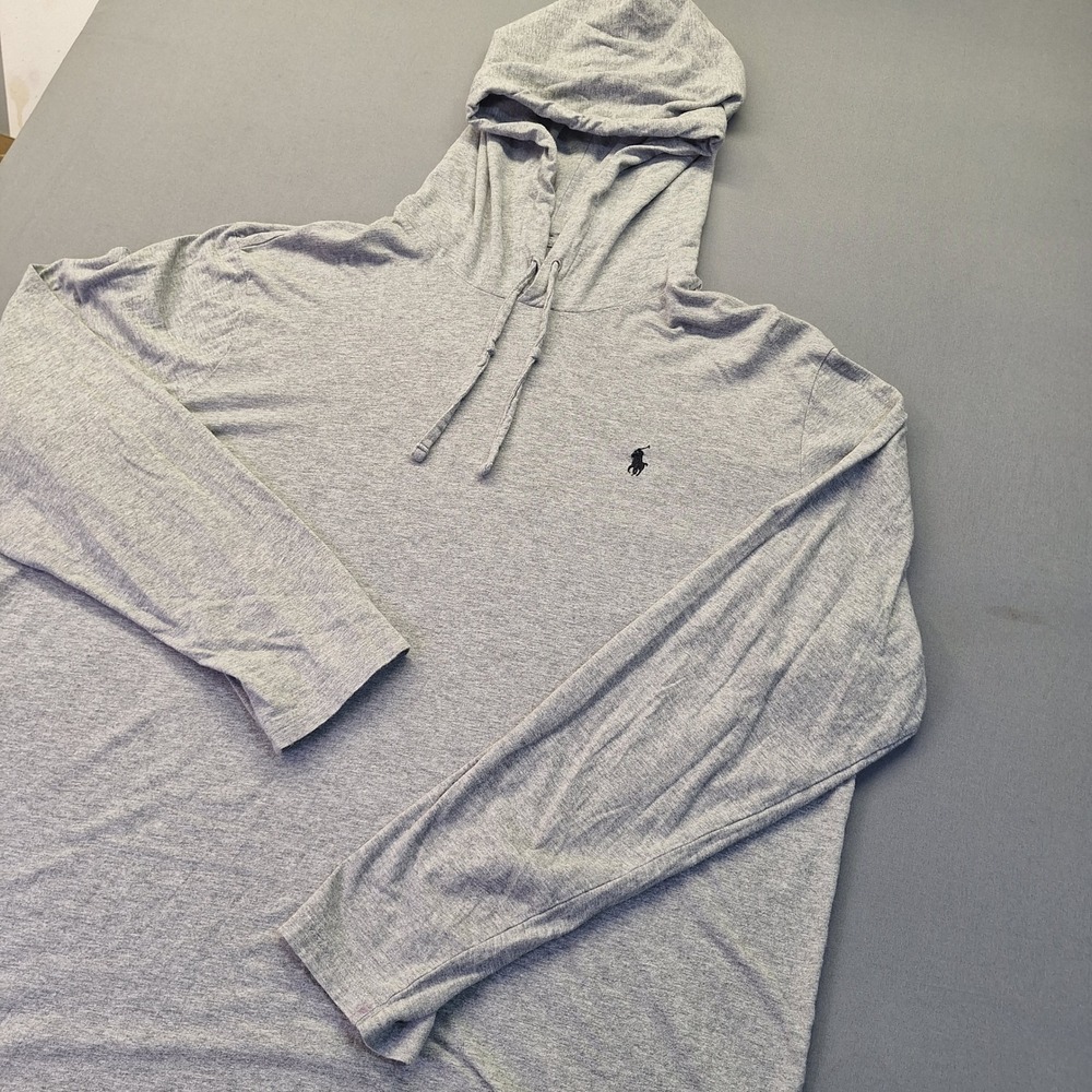 Polo Ralph Lauren Mens XL Heather Gray Long Sleeve Hooded T-Shirt Pony Logo